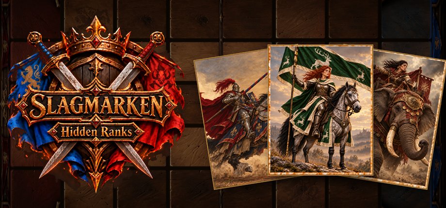 Slagmarken: Hidden Ranks – logo with the Knight, Arabell and the War Elephant
